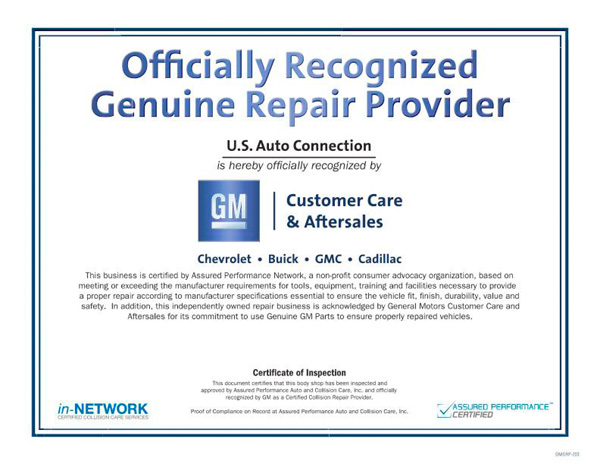 Officially Recognized GM Genuine Repair Provider